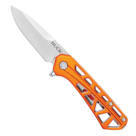 BUCK KNIVES ORANGE 812 TRACE FOLDER KNIFE, DROP POINT COMBO BLADE